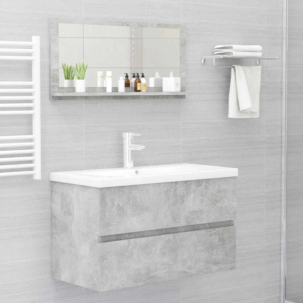 vidaXL Espejo de baño madera contrachapada gris hormigón 80x10,5x37 cm
