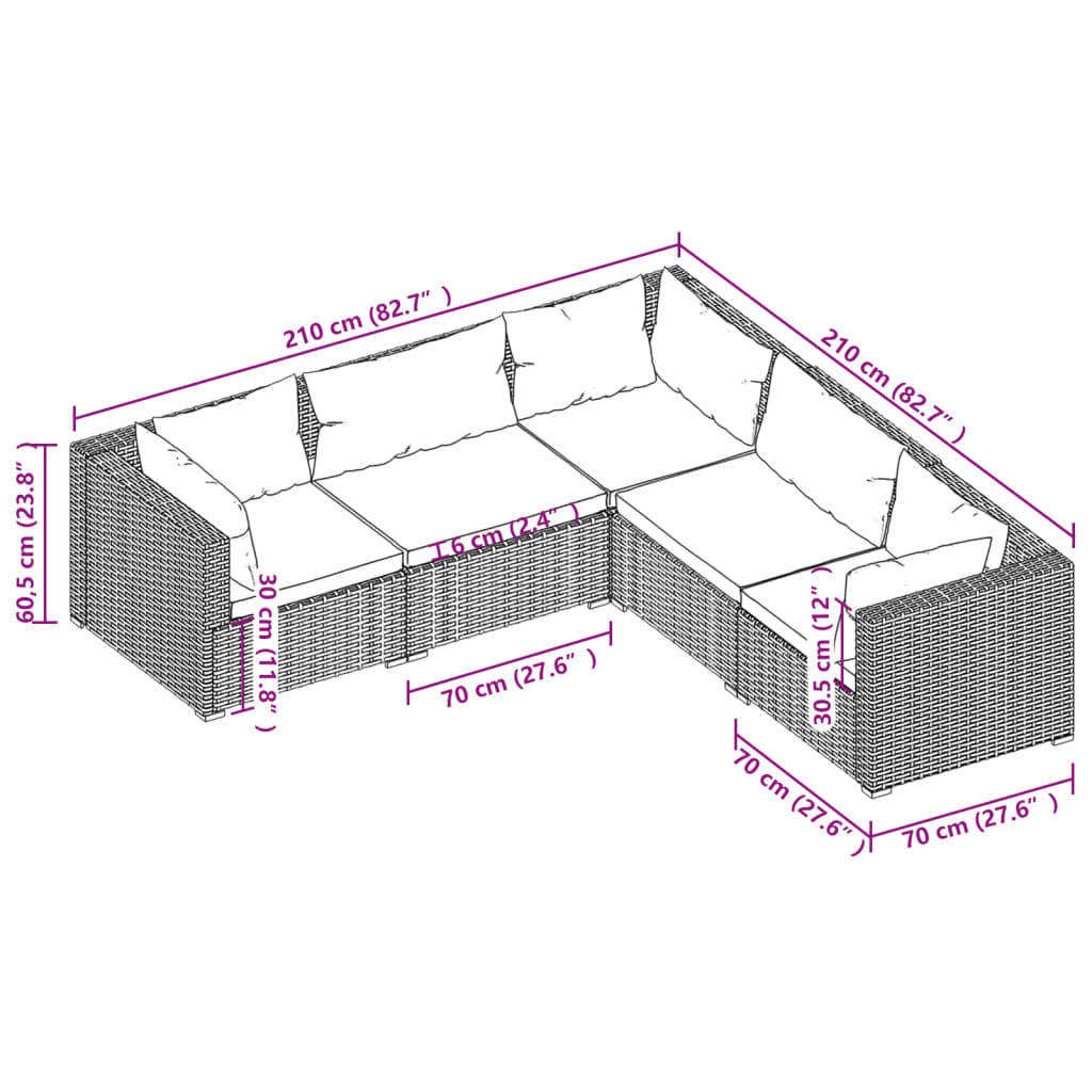 vidaXL Set de muebles de jardín 5 pzas y cojines ratán sintético negro
