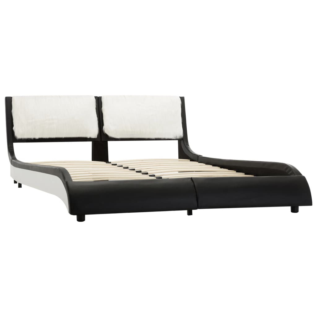 vidaXL Estructura de cama cuero sintético negra y blanca 135x190 cm