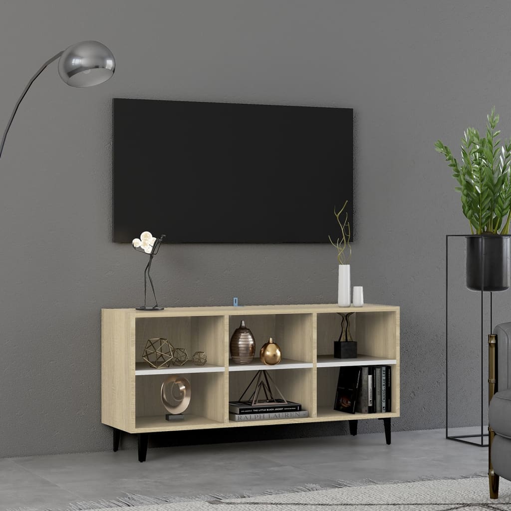 vidaXL Mueble de TV con patas metal blanco roble Sonoma 103,5x30x50 cm