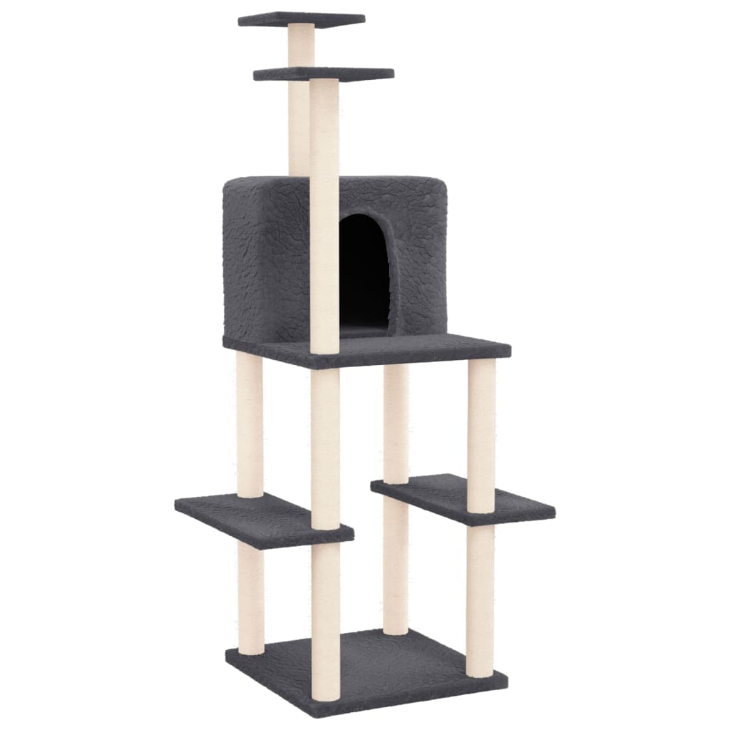 vidaXL Rascador para gatos con postes de sisal gris oscuro 144,5 cm