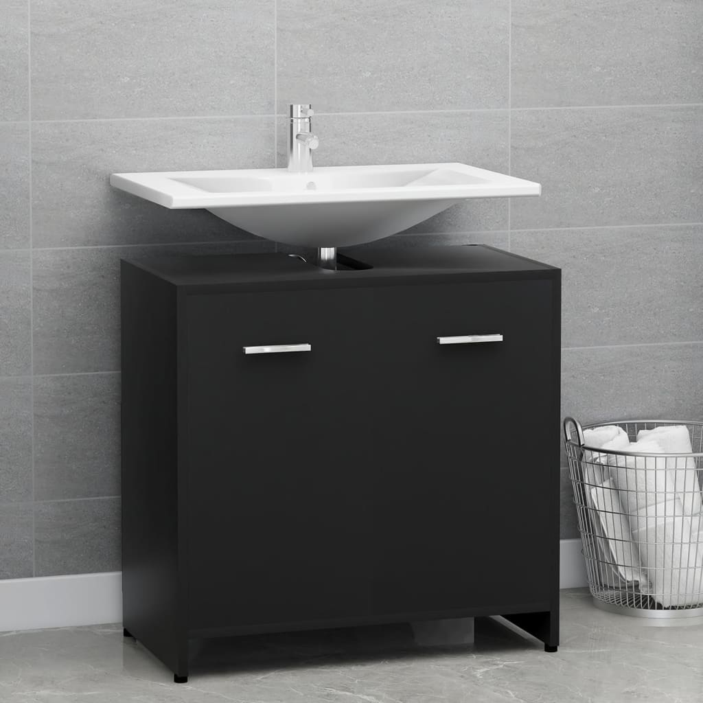 vidaXL Armario de baño madera contrachapada negro 60x33x61 cm