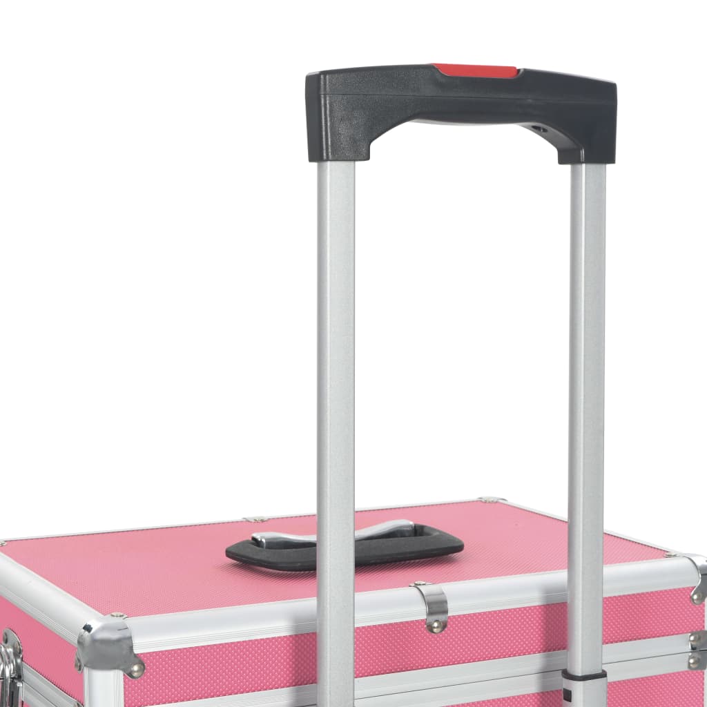 vidaXL Maletín trolley de maquillaje de aluminio rosa