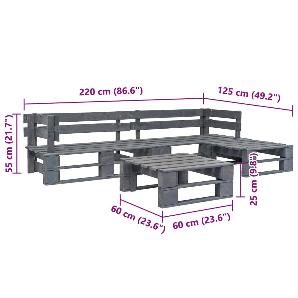 vidaXL Set de muebles de palés para jardín 4 piezas madera gris