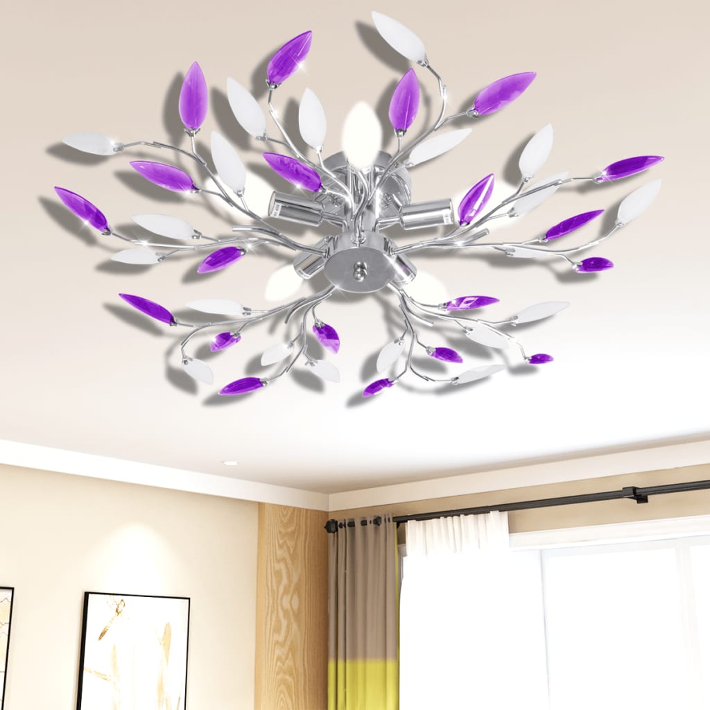 vidaXL Lámpara de techo brazos de cristal forma hoja 5 bombillas E14