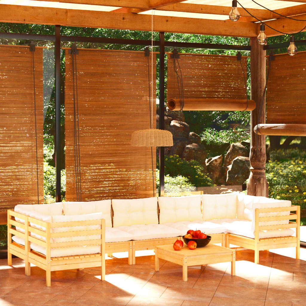 vidaXL Muebles de jardín 8 piezas cojines madera de pino color crema