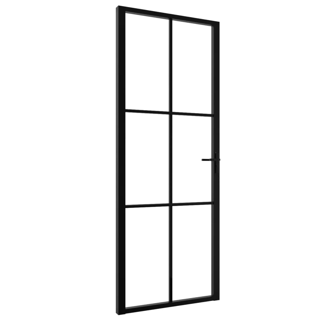 vidaXL Puerta interior vidrio ESG y aluminio negro 76x201,5 cm