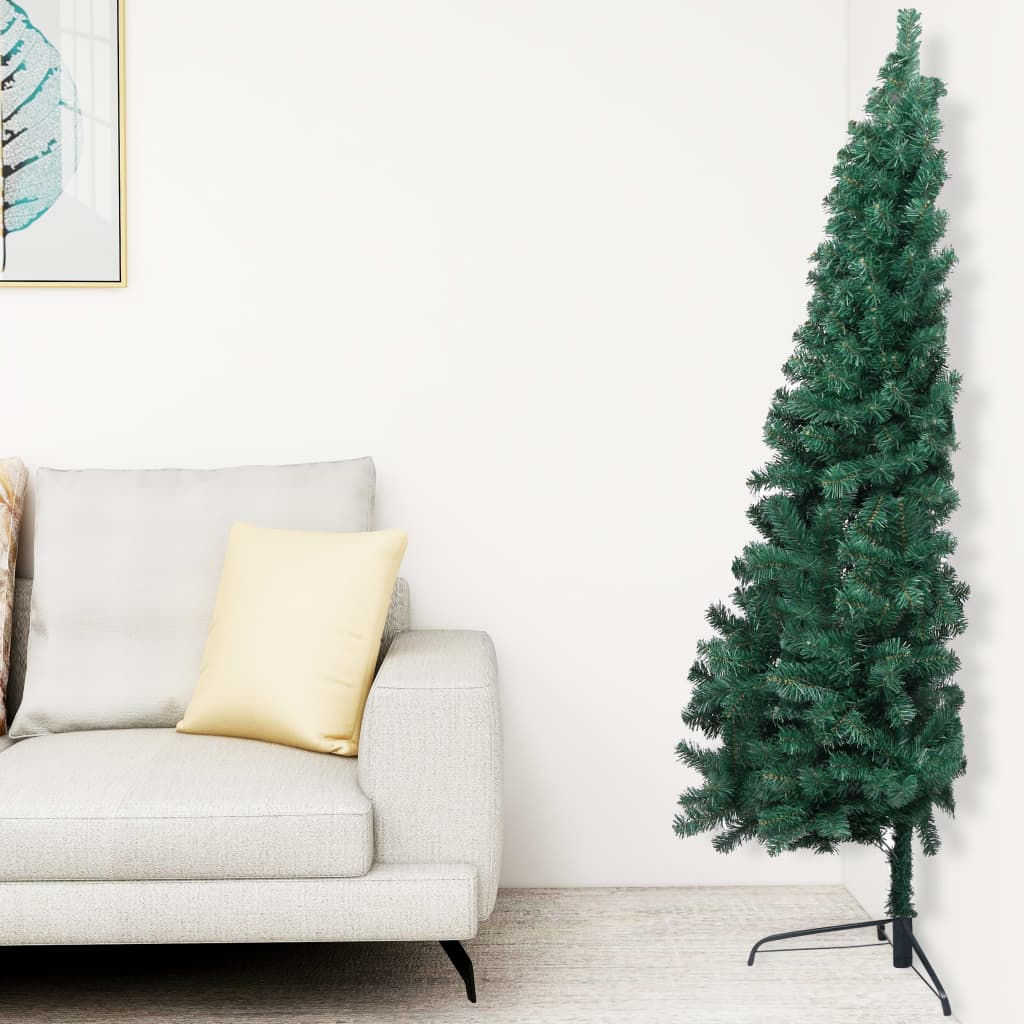 vidaXL Medio árbol de Navidad con luces y soporte verde 210 cm