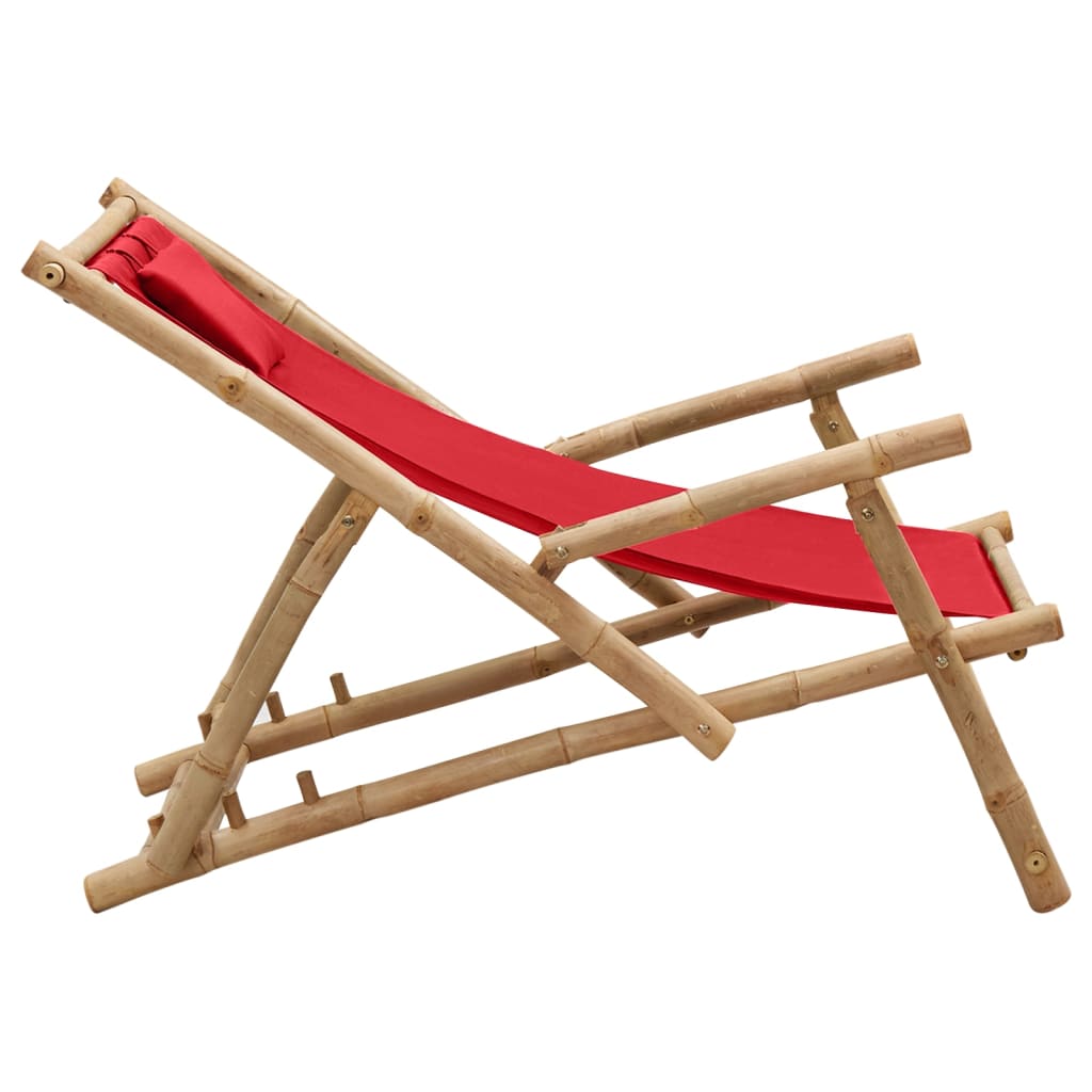 vidaXL Silla de playa de bambú y lona rojo
