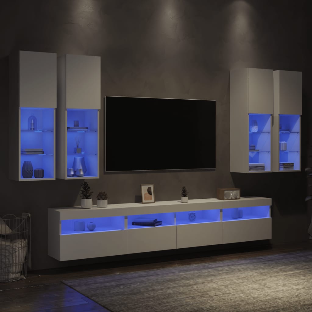 vidaXL Muebles de TV de pared con luces LED 7 piezas blanco