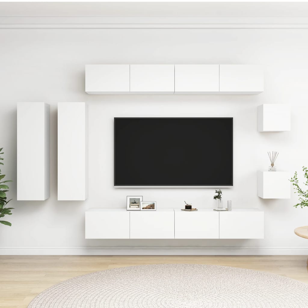 vidaXL Set de mueble para TV de 8 piezas madera de ingeniería blanco