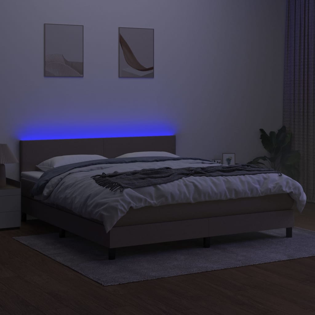 vidaXL Cama box spring con colchón LED tela gris taupe 160x200 cm