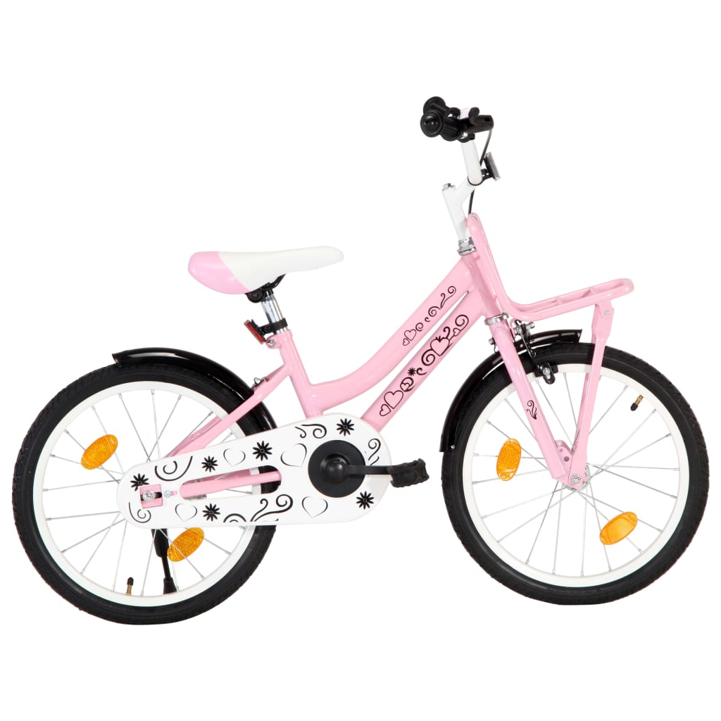 vidaXL Bicicleta niños y portaequipajes delantero 18" rosa y negra