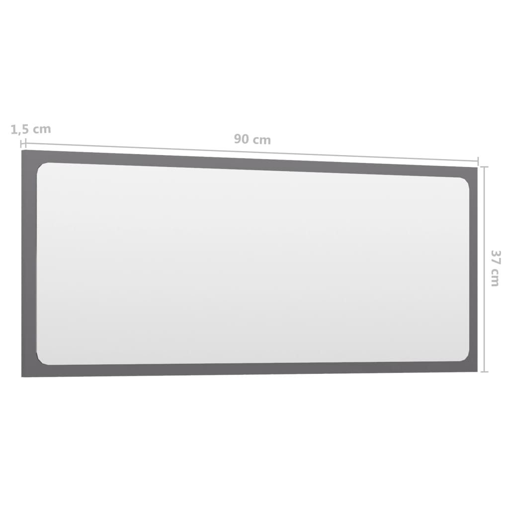 vidaXL Espejo de baño madera contrachapada gris brillo 90x1,5x37 cm