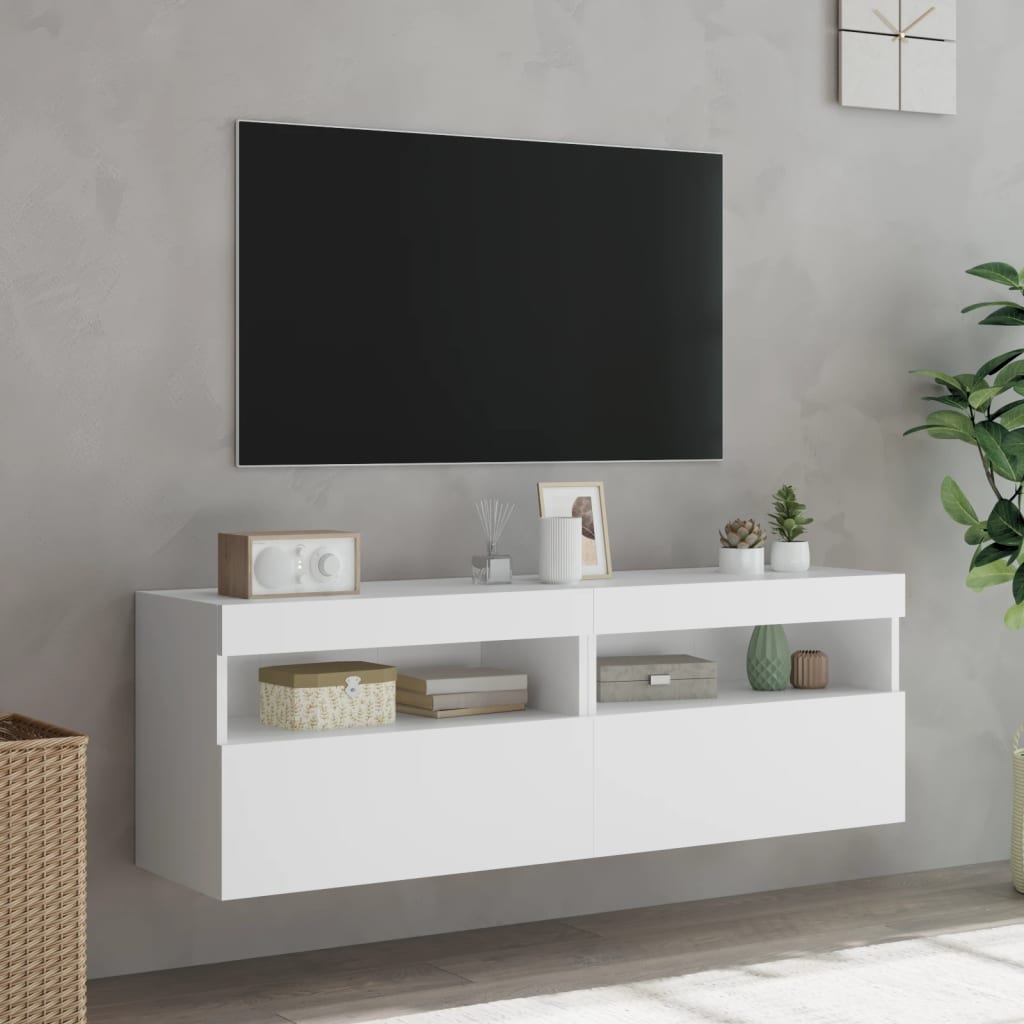vidaXL Muebles de TV de pared con luces LED 2 uds blanco 60x30x40 cm