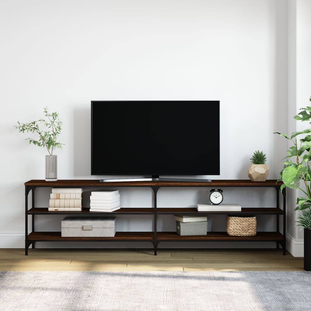 vidaXL Mueble TV metal y madera contrachapada marrón roble 180x30x50cm