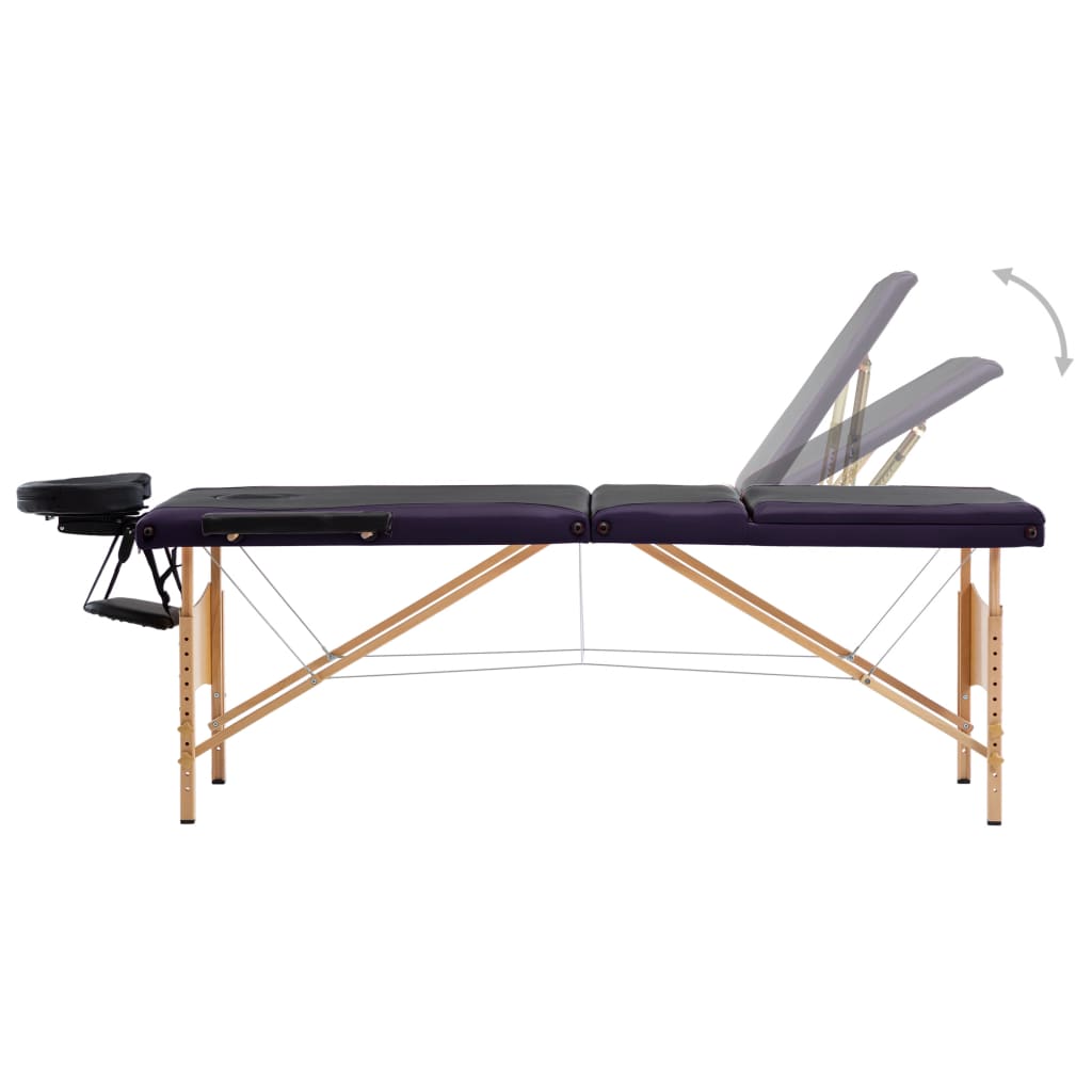 vidaXL Camilla de masaje plegable 3 zonas madera negro y morado