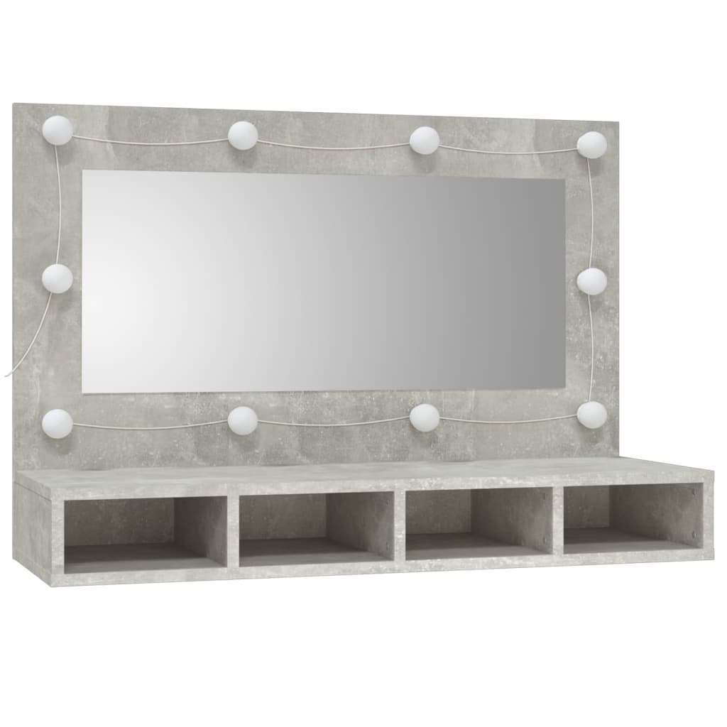 vidaXL Mueble con espejo y luces LED gris hormigón 90x31,5x62 cm