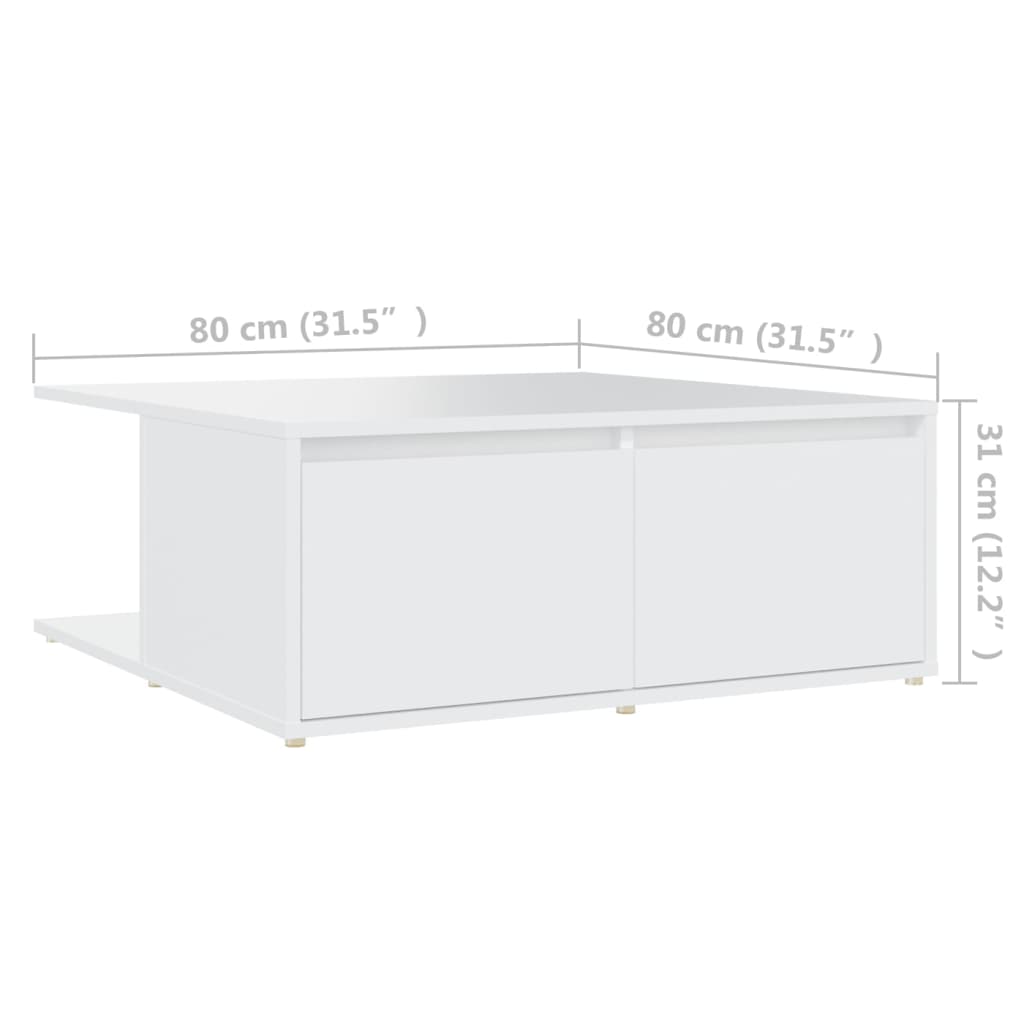 vidaXL Mesa de centro madera contrachapada blanco 80x80x31 cm