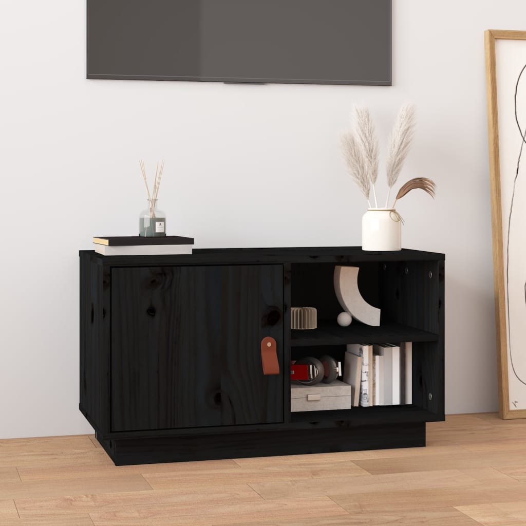vidaXL Mueble de TV de madera maciza de pino negro 70x34x40 cm