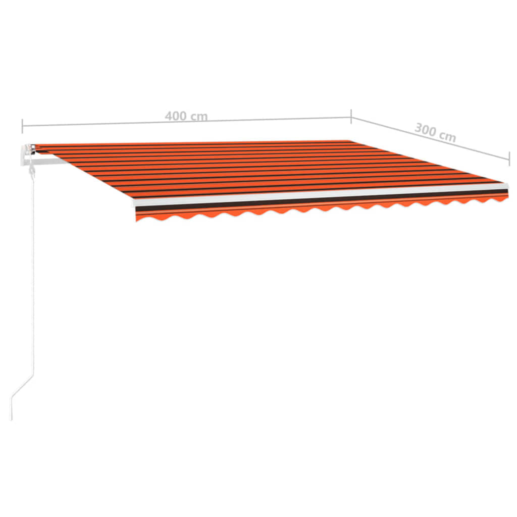 vidaXL Toldo manual retráctil con postes naranja y marrón 4x3 m