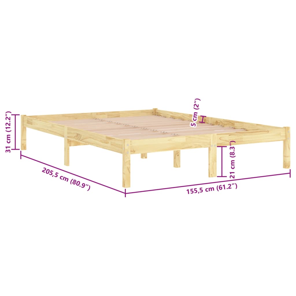 vidaXL Estructura de cama de madera maciza King Size 150x200 cm