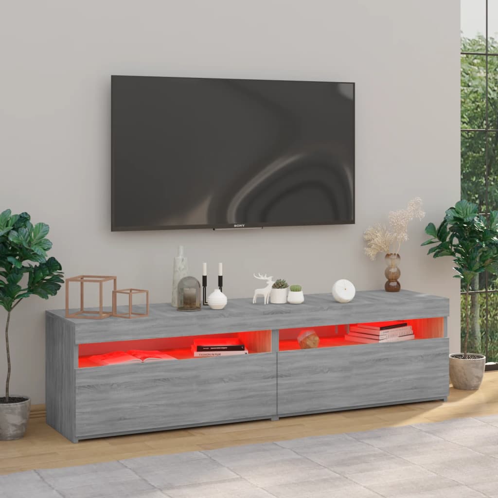 vidaXL Mueble de TV con luces LED 2 uds gris Sonoma 75x35x40 cm
