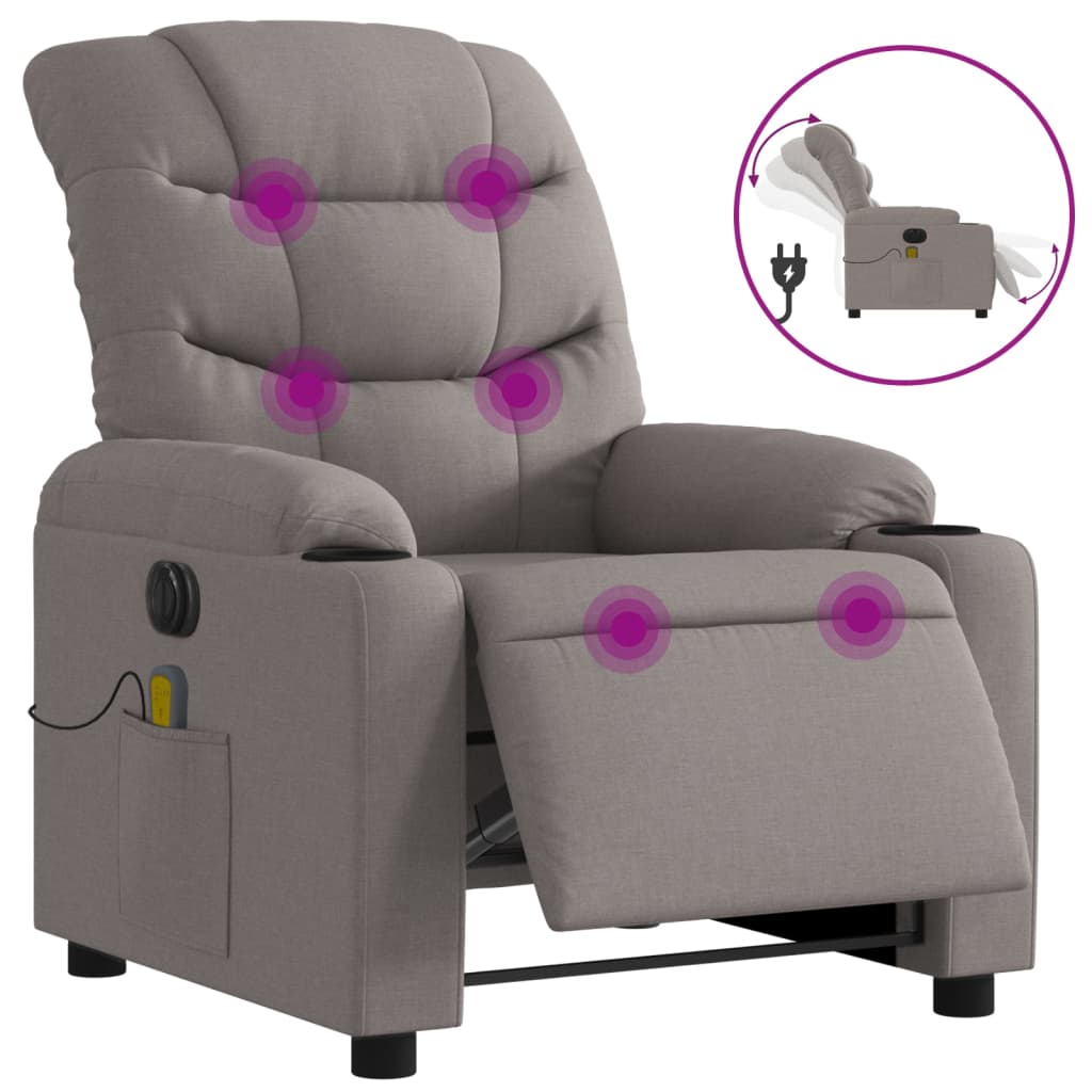 vidaXL Sillón reclinable de masaje eléctrico tela gris taupe