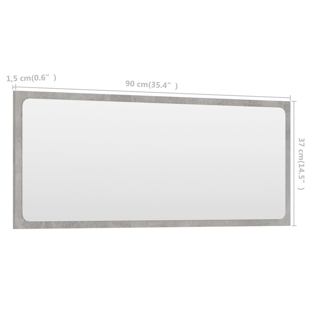 vidaXL Espejo de baño madera contrachapada gris hormigón 90x1,5x37 cm