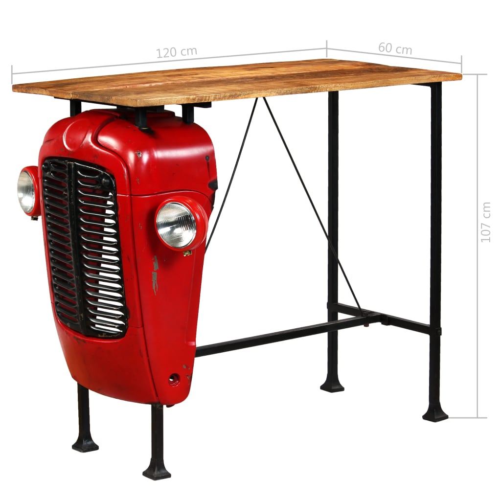 vidaXL Mesa de bar de tractor madera maciza mango rojo 60x120x107 cm