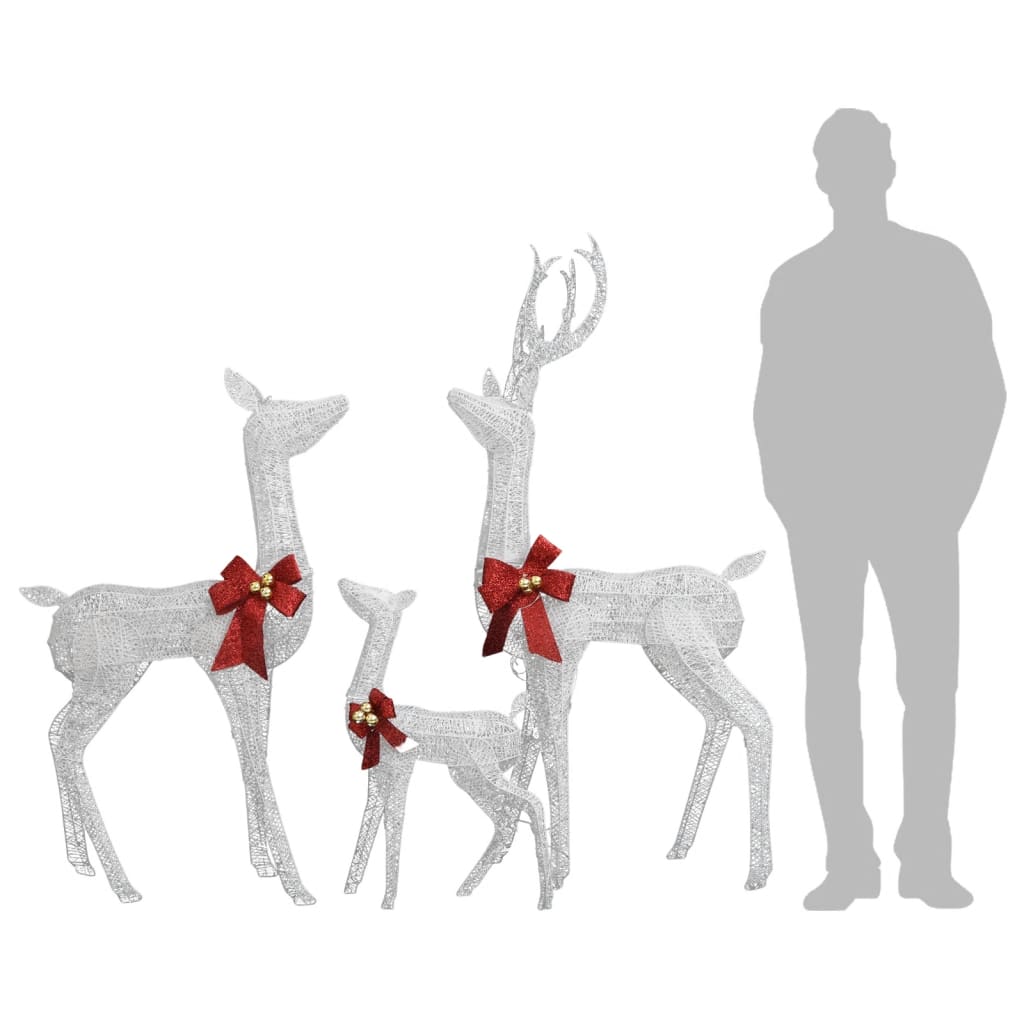 vidaXL Figuras familia de renos de Navidad blanco y plateado 201 LED