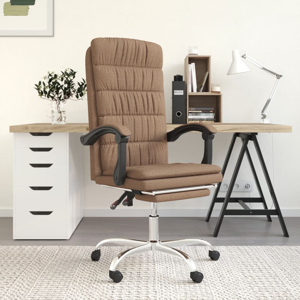 vidaXL Silla de oficina reclinable de tela marrón