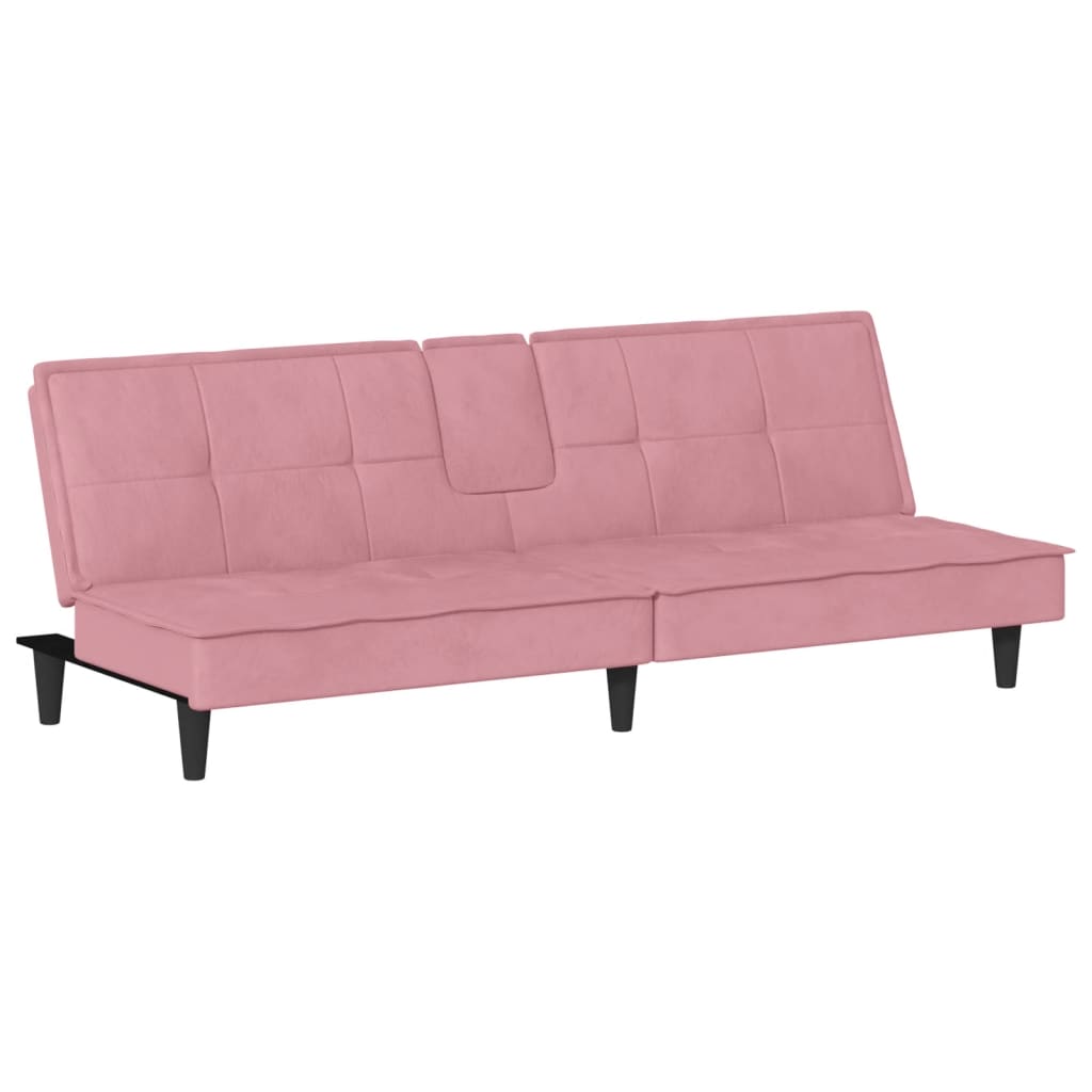 vidaXL Sofá cama con portavasos terciopelo rosa