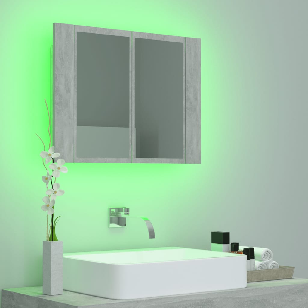 vidaXL Armario espejo baño luz LED acrílico gris hormigón 60x12x45 cm