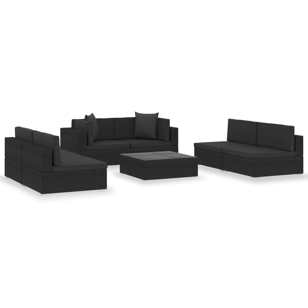 vidaXL Set de muebles de jardín y cojines 7 pzas ratán sintético negro