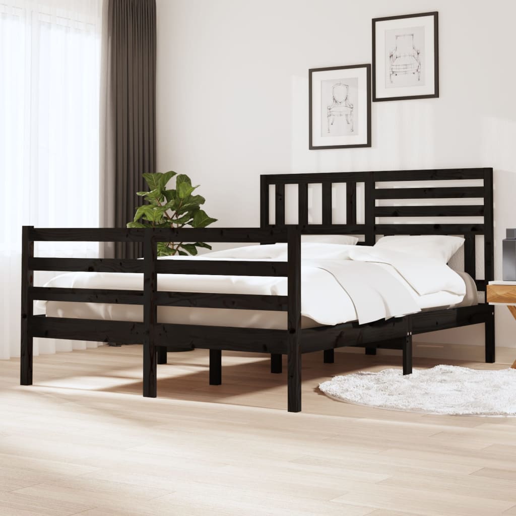 vidaXL Estructura de cama madera maciza negro 120x200 cm