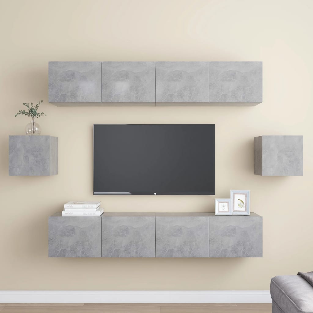 vidaXL Juego de mueble para TV de 6 piezas aglomerado gris hormigón