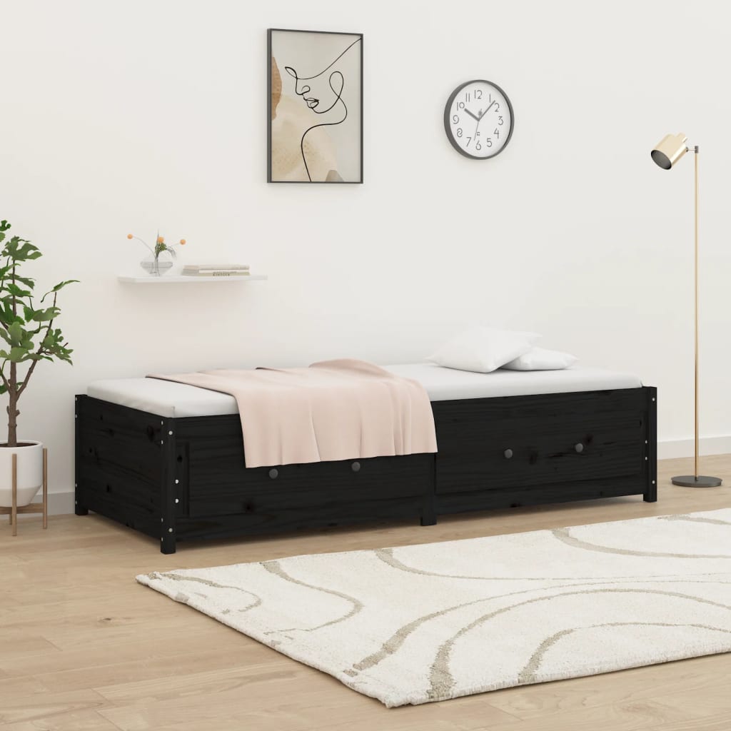 vidaXL Sofá cama de madera maciza de pino negro 75x190 cm
