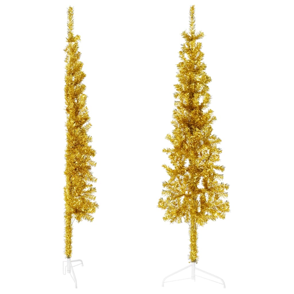 vidaXL Medio árbol de Navidad artificial con soporte dorado 150 cm