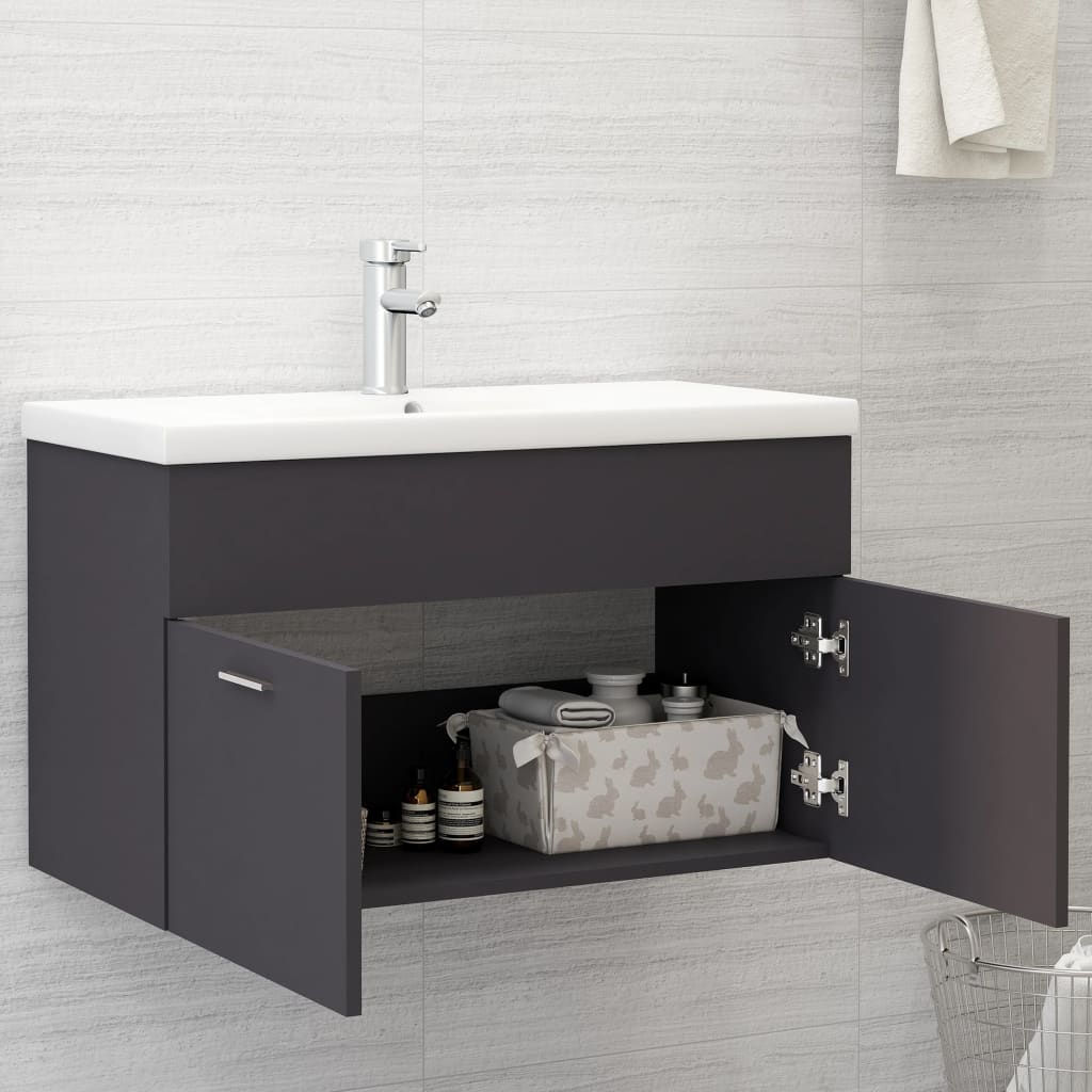 vidaXL Armario para lavabo madera contrachapada gris 80x38,5x46 cm