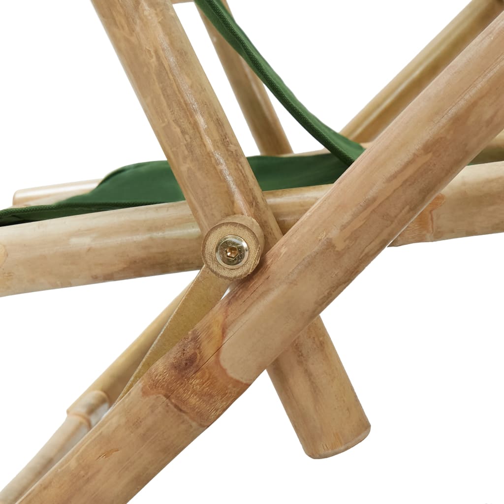 vidaXL Silla de relax reclinable de bambú y tela verde