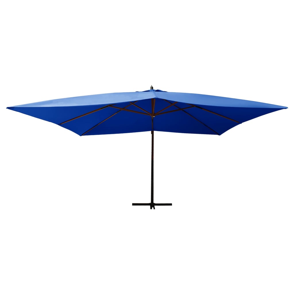 vidaXL Sombrilla voladiza con poste de madera azul 400x300 cm