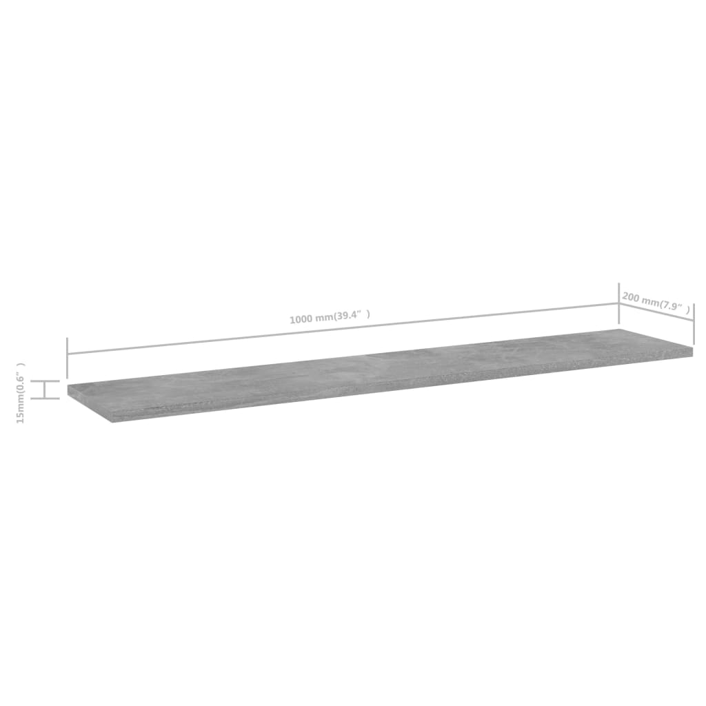 vidaXL Estante para estantería 4 uds madera gris hormigón 100x20x1,5cm