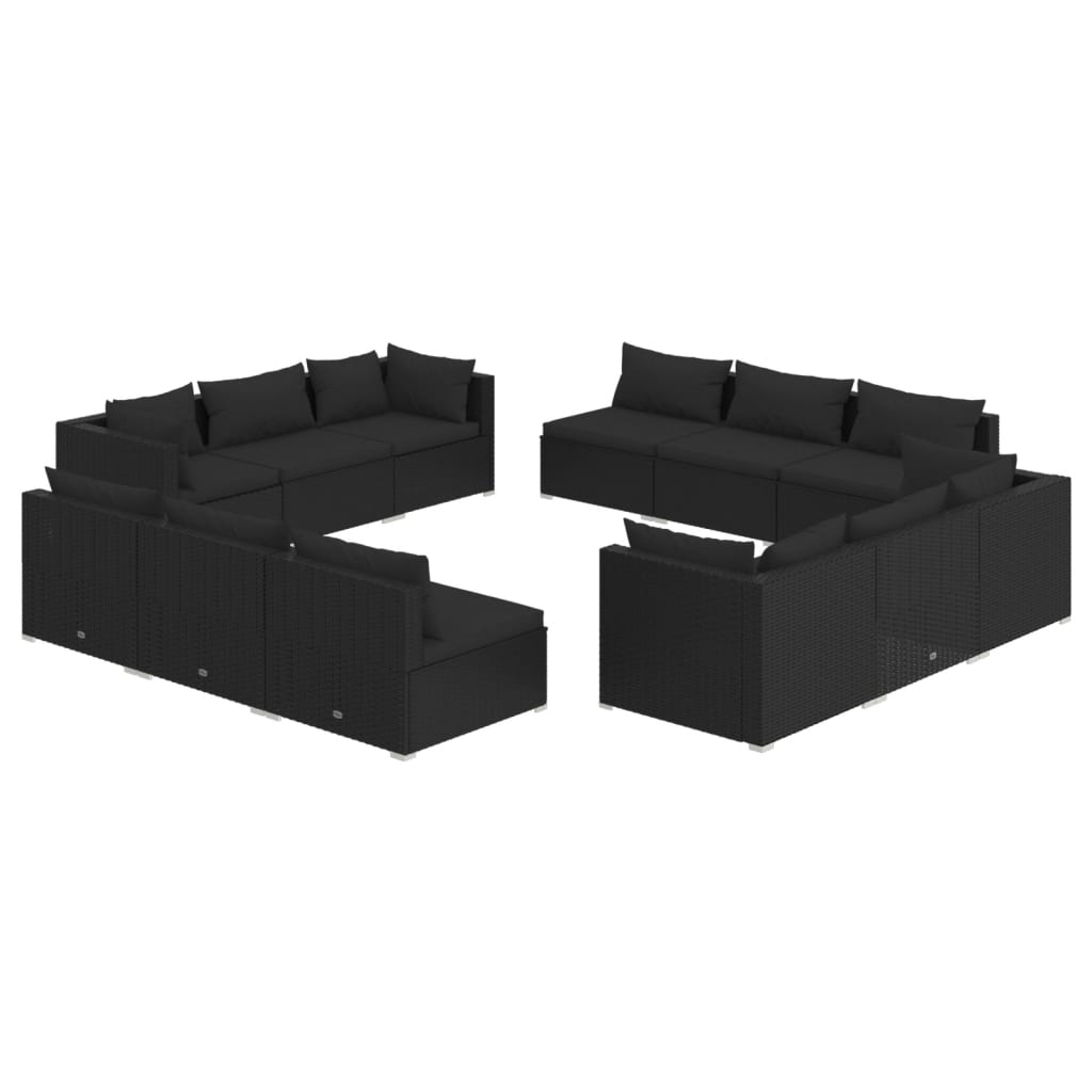 vidaXL Set de sofás de jardín 12 pzas cojines ratán sintético negro