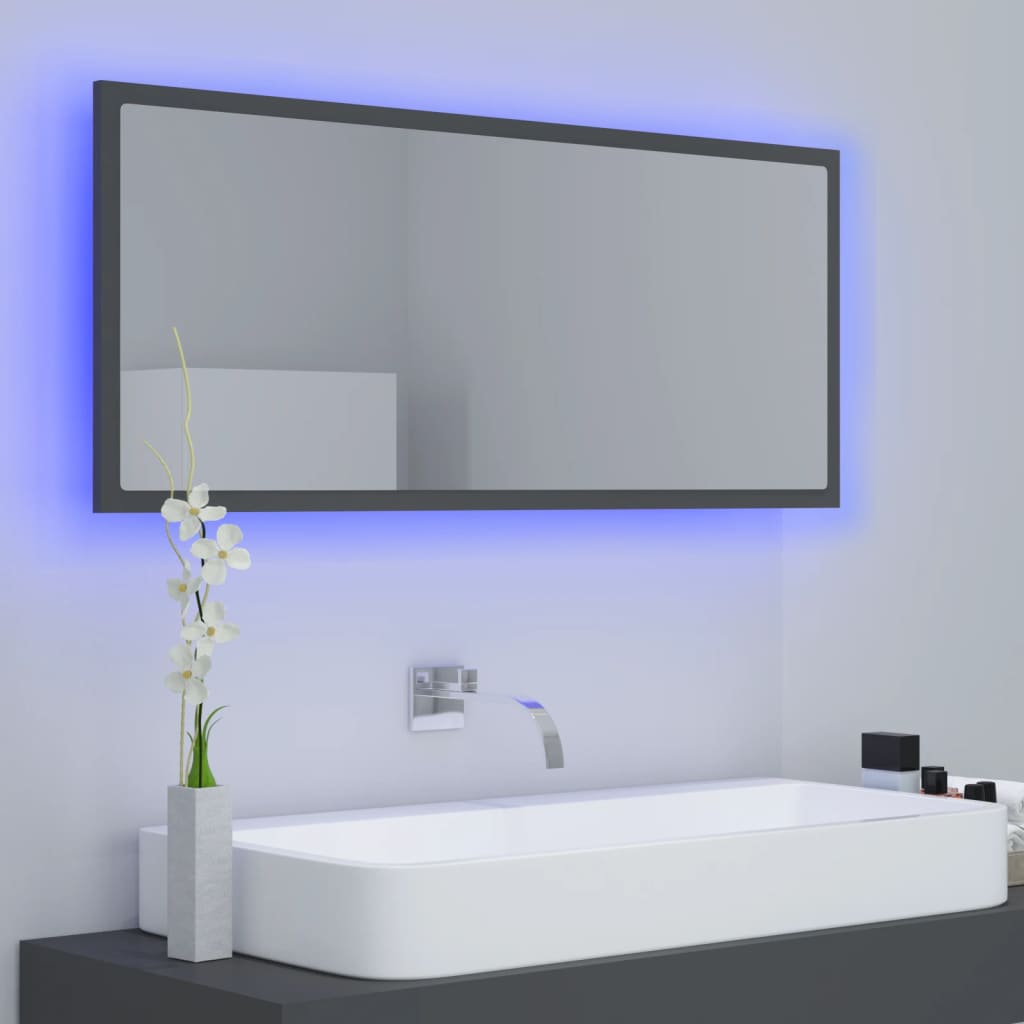 vidaXL Espejo de baño LED acrílico gris 100x8,5x37 cm