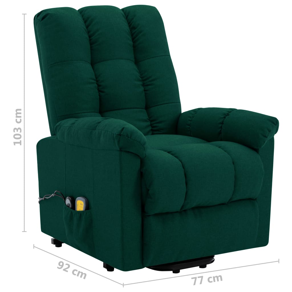 vidaXL Sillón reclinable de masaje de tela verde oscuro