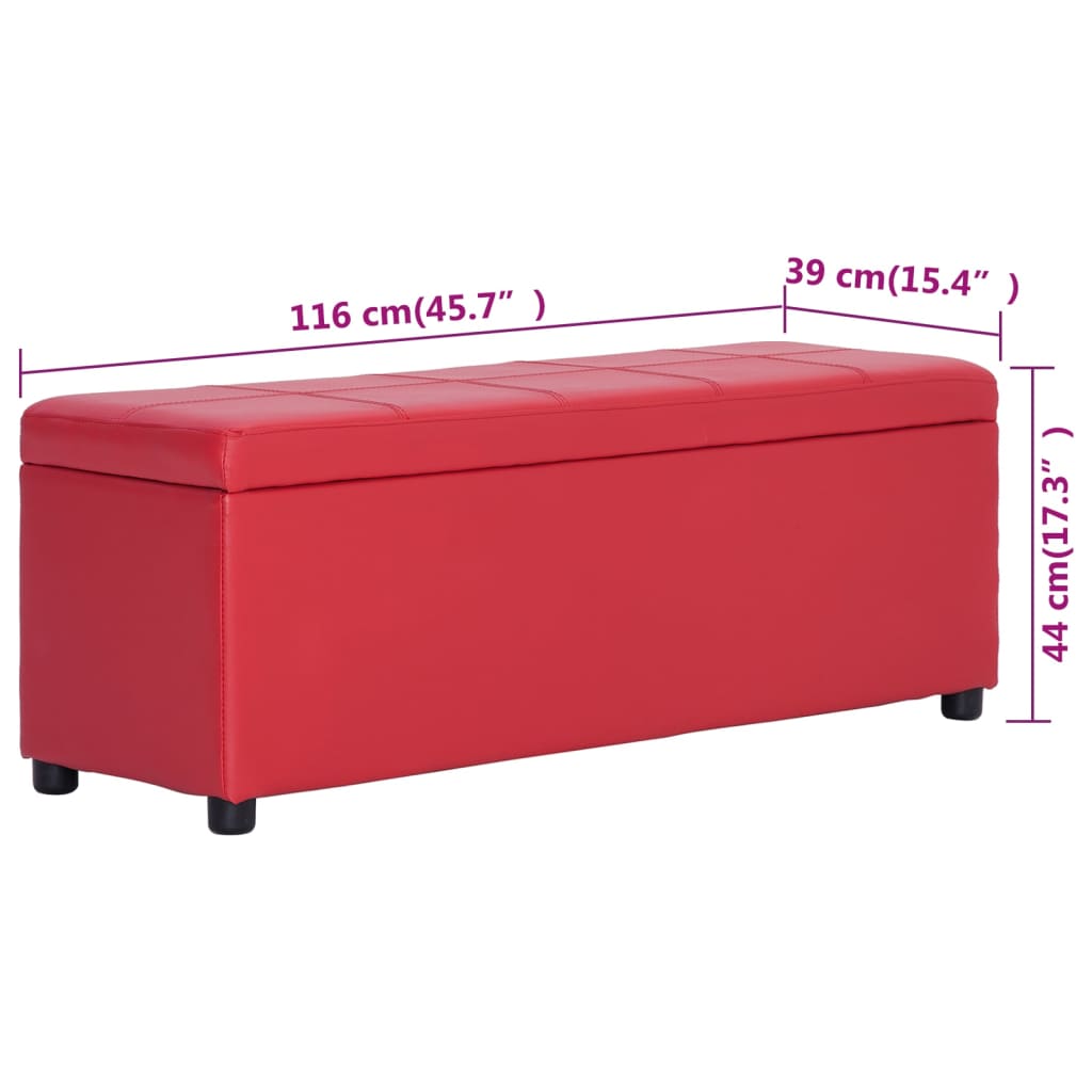 vidaXL Banco con espacio de almacenaje 116 cm cuero sintético rojo