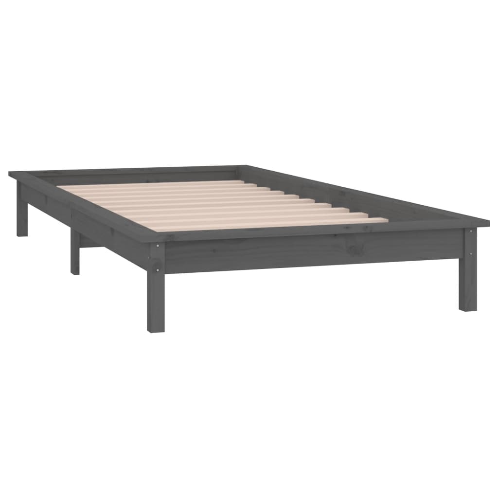 vidaXL Estructura de cama con LED madera maciza gris 90x190 cm