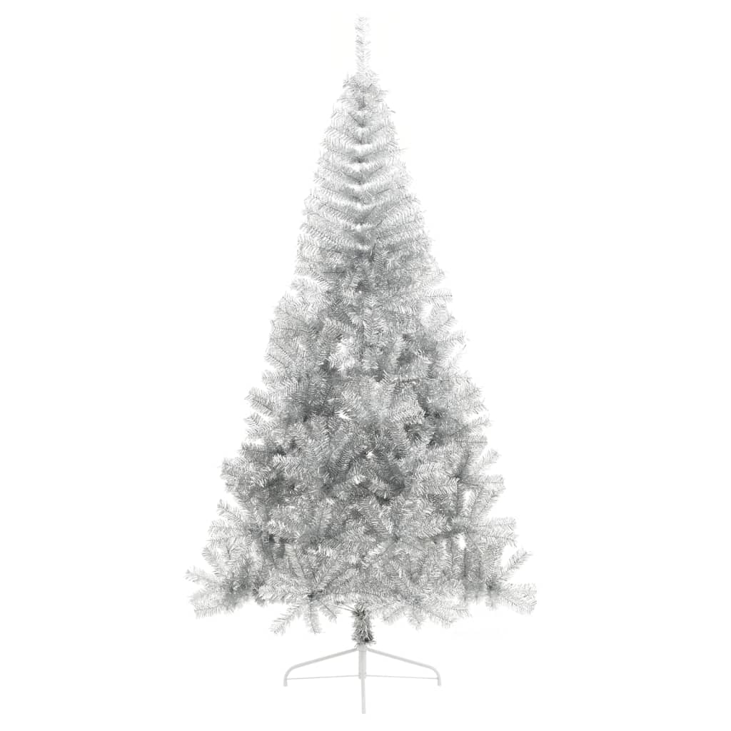 vidaXL Medio árbol de Navidad artificial con soporte PET plata 210 cm