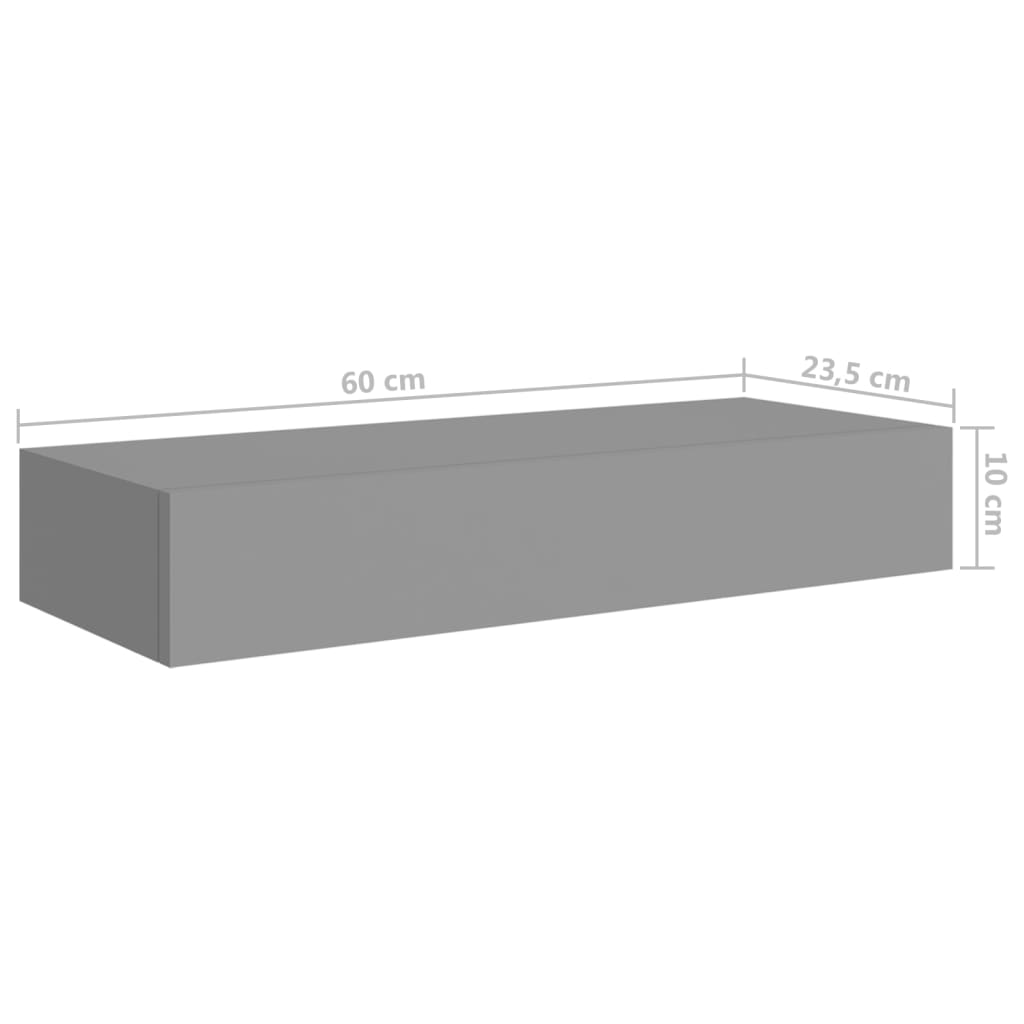 vidaXL Estantes de pared con cajón 2 uds MDF gris 60x23,5x10 cm